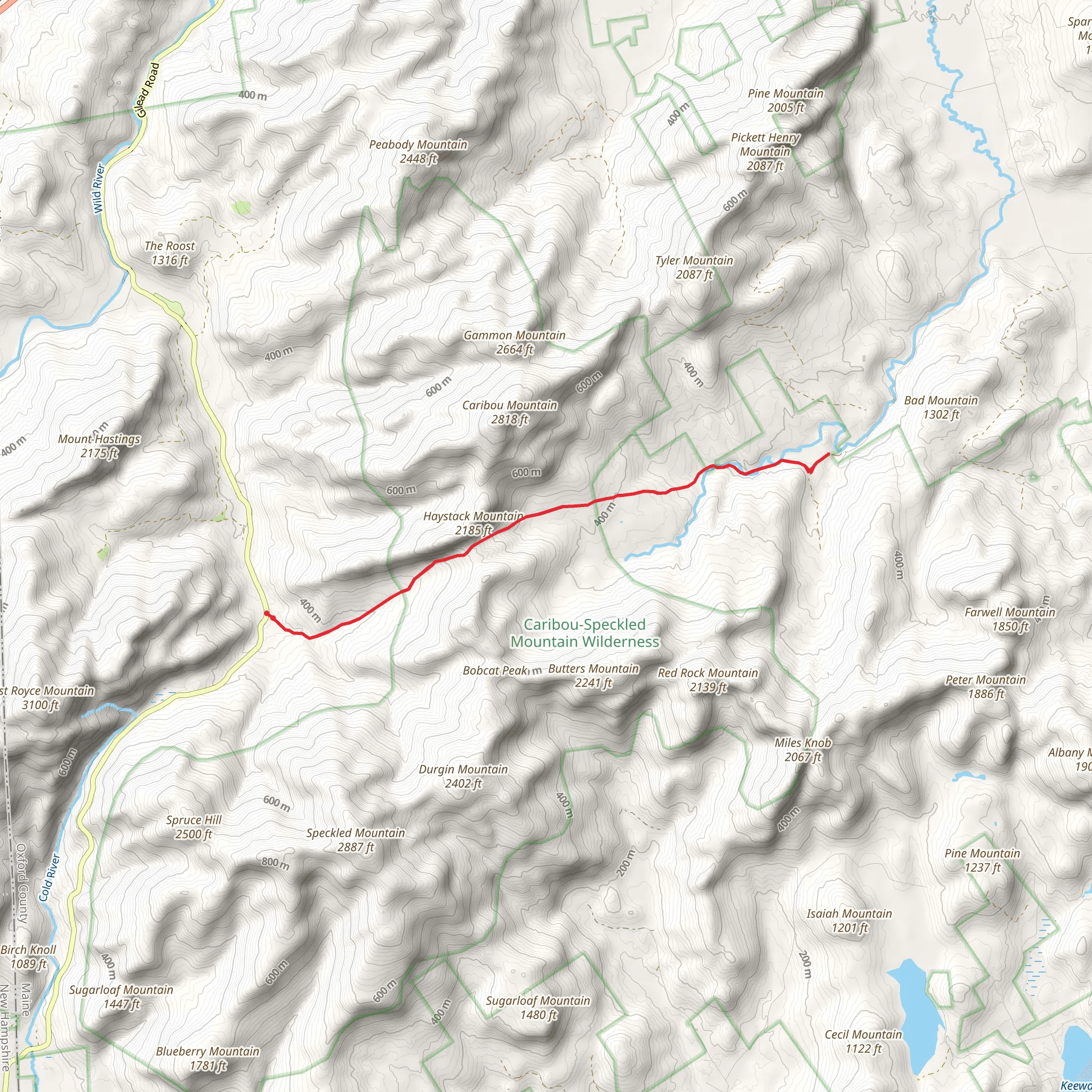 Haystack Notch Trail Out and Back mobile static map