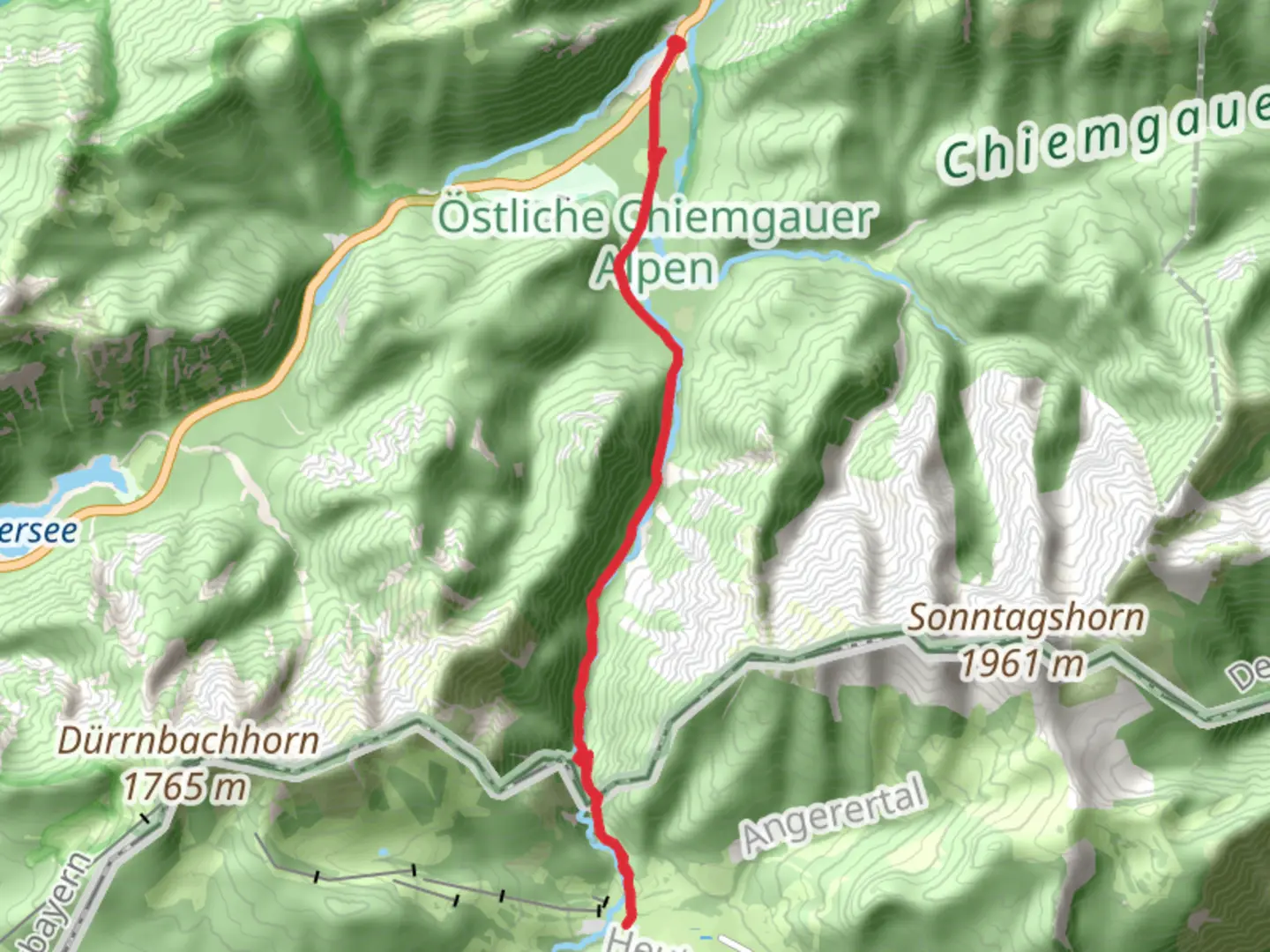 An image depicting the trail Heutaler Hof Walk via Fischbachfall and its surrounding area.