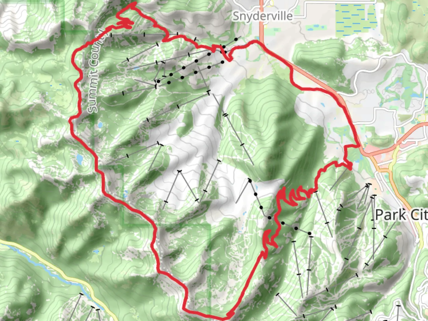 An image depicting the trail Armstrong, Silver Peak and Holly's Loop and its surrounding area.