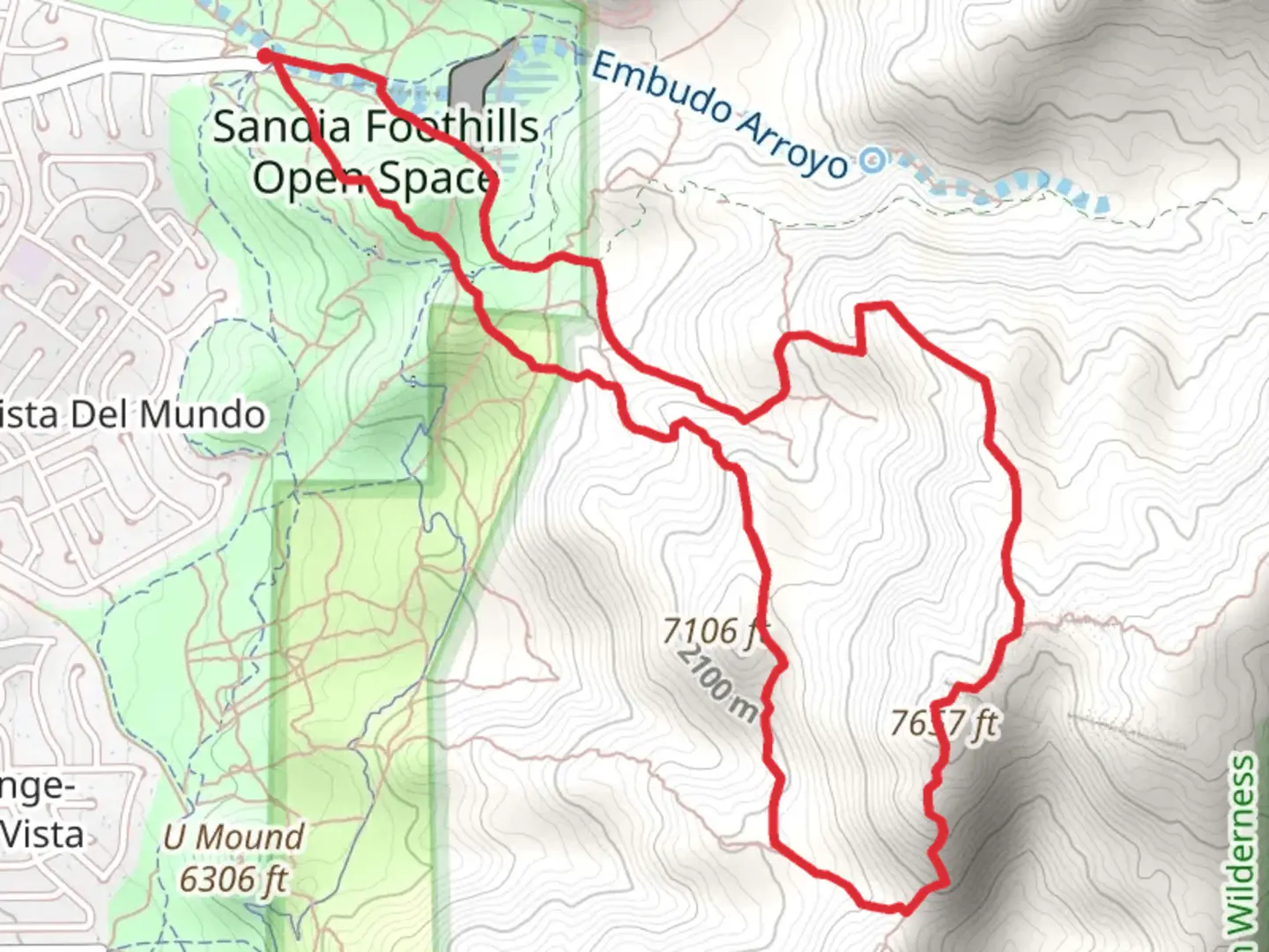 An image depicting the trail Mano and Embudo Loop Trail and its surrounding area.