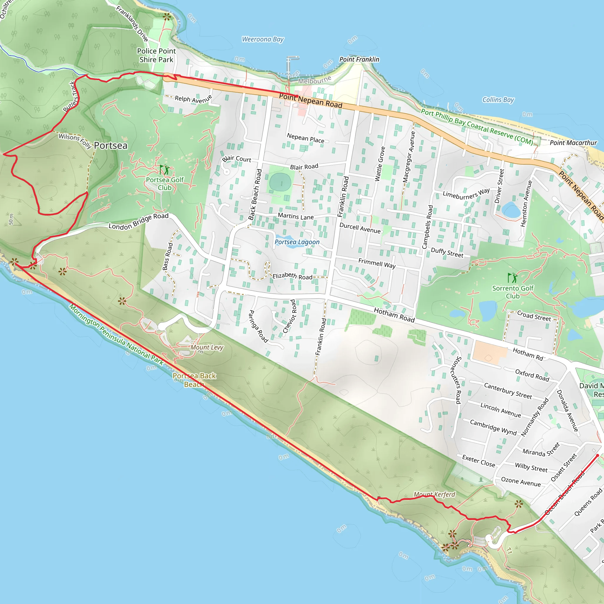 Sorrento Back Beach to Portsea Village Walk mobile static map