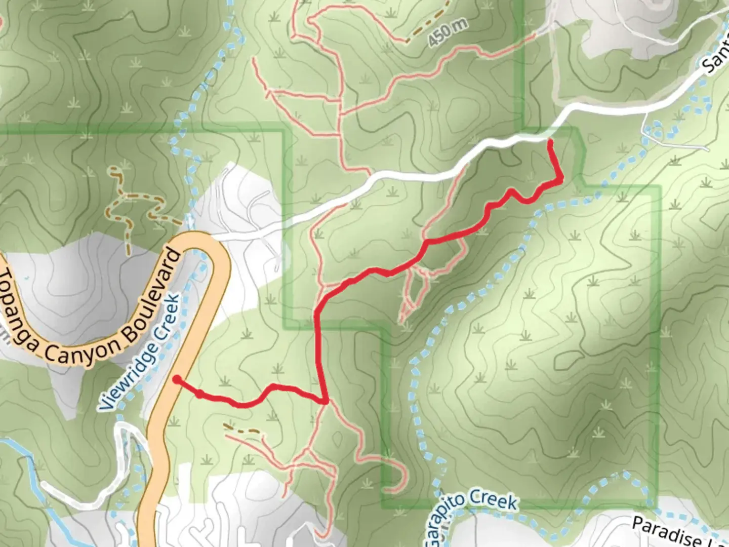 An image depicting the trail North Topanga Canyon Boulevard and its surrounding area.