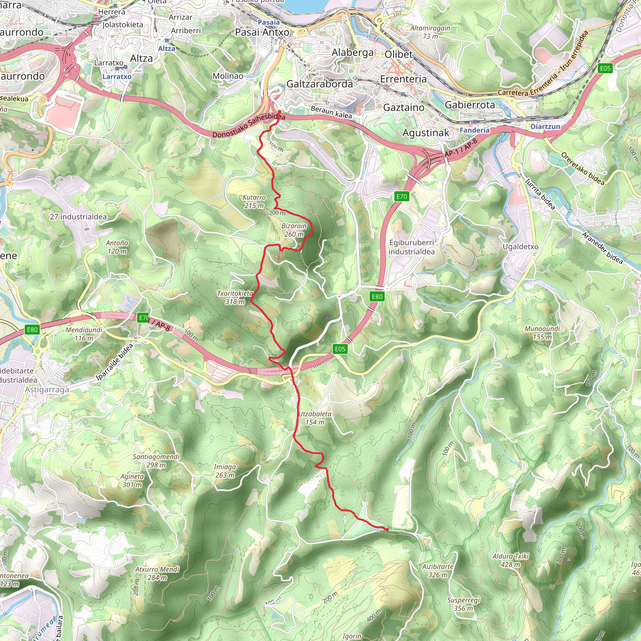 From Errentería to Aiko Harría PR GI 1005 mobile static map