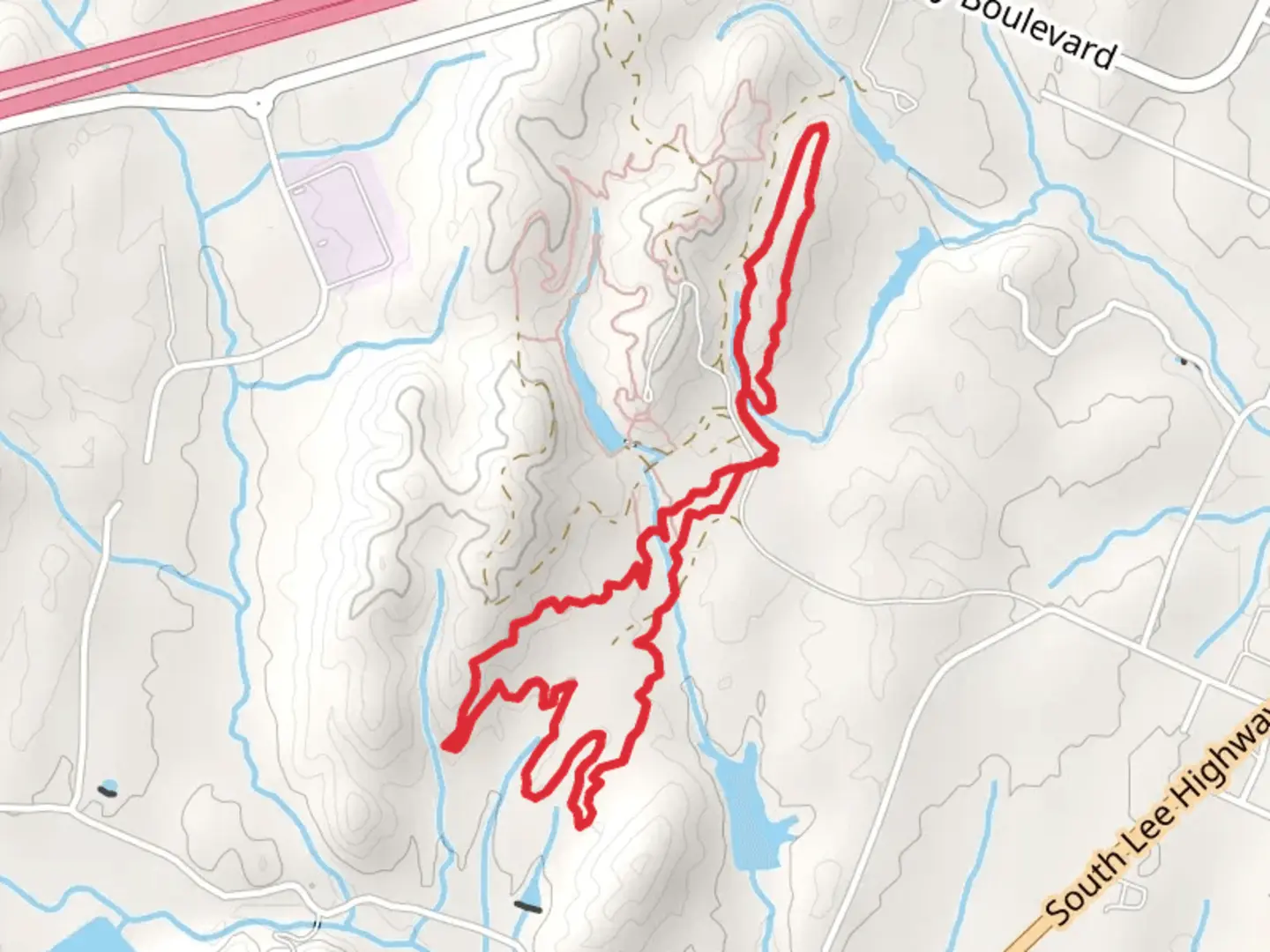 An image depicting the trail Johnson Branch Loop and its surrounding area.