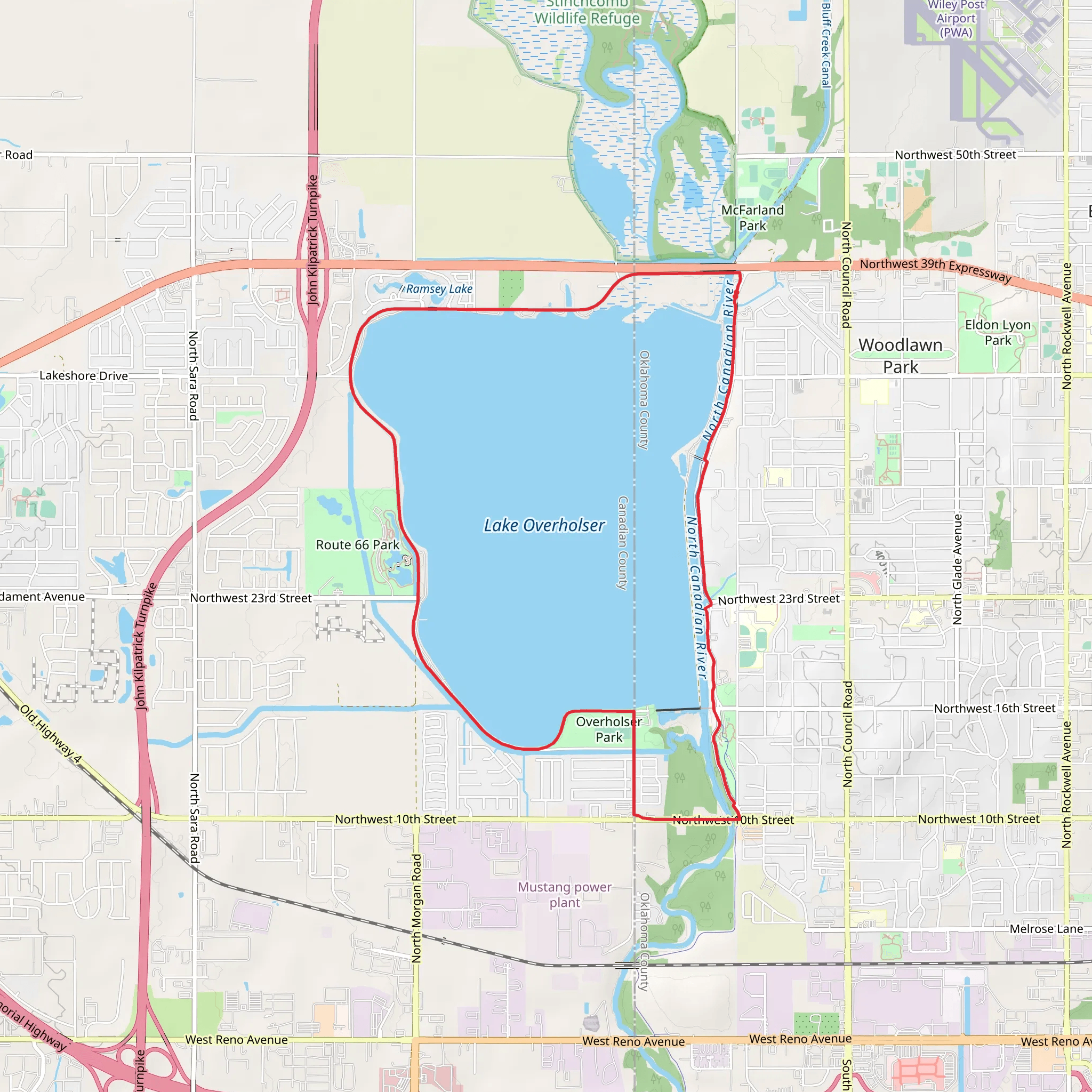 Lake Overholser Loop mobile static map