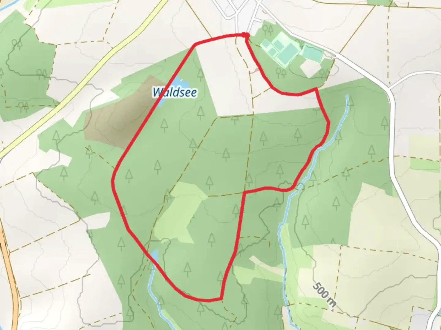 An image depicting the trail Monheimer and Waldsee Loop and its surrounding area.