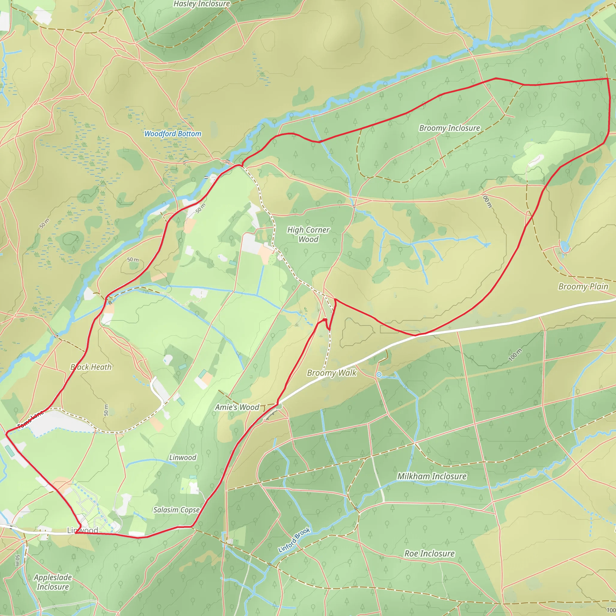 Broomy Inclosure, Linwood and Amie's Wood Loop mobile static map