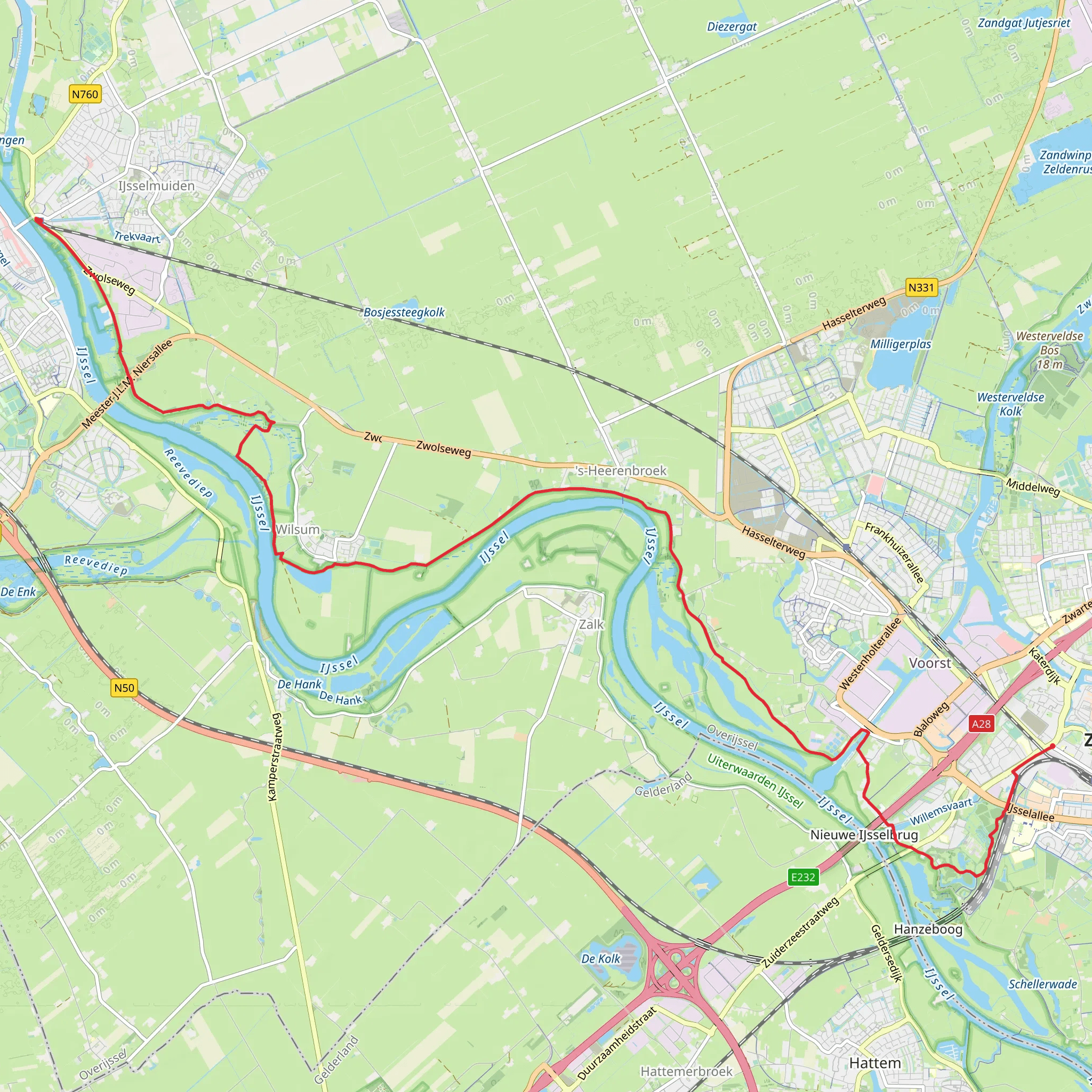 Ijsselmulden to Veerallee via Uiterwijkse Weg and Veecaterdijk mobile static map