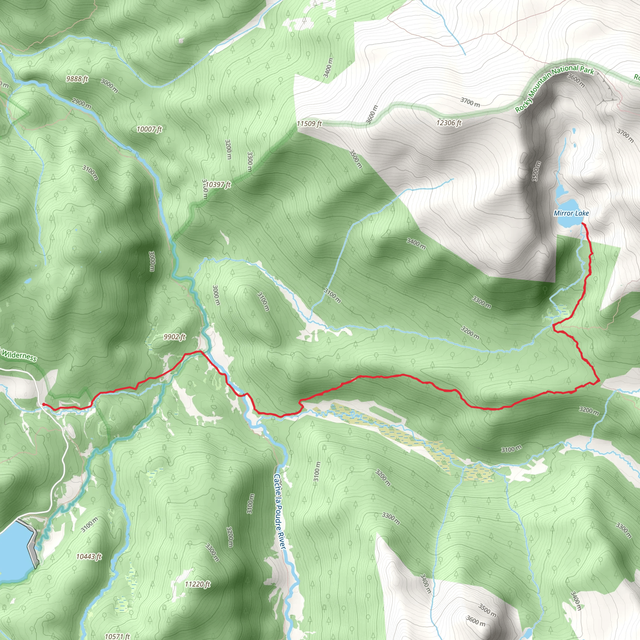 Mirror Lake via Corral Creek Trail mobile static map