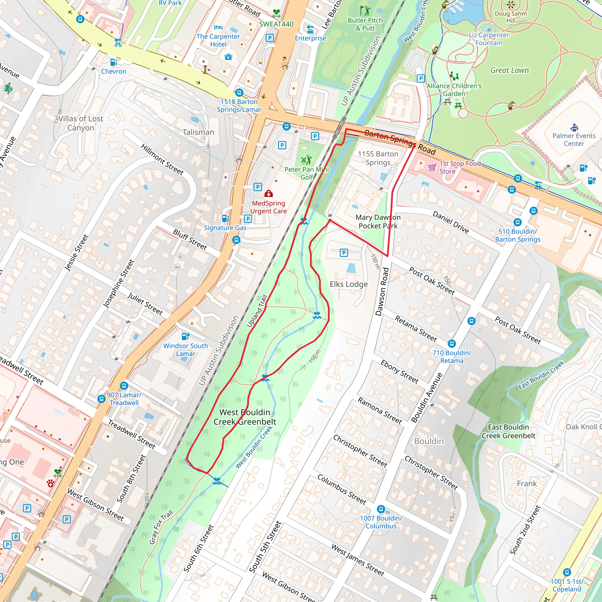 West Bouldin Creek Greenbelt Loop mobile static map