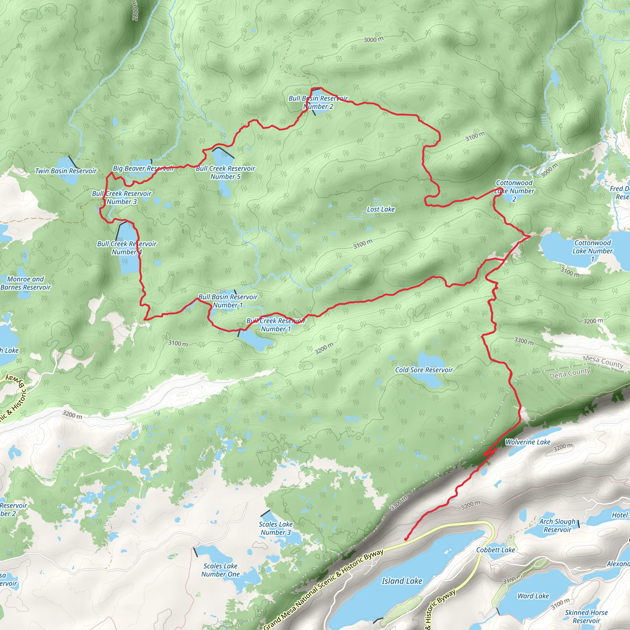 Bull Basin Reservoirs Loop mobile static map