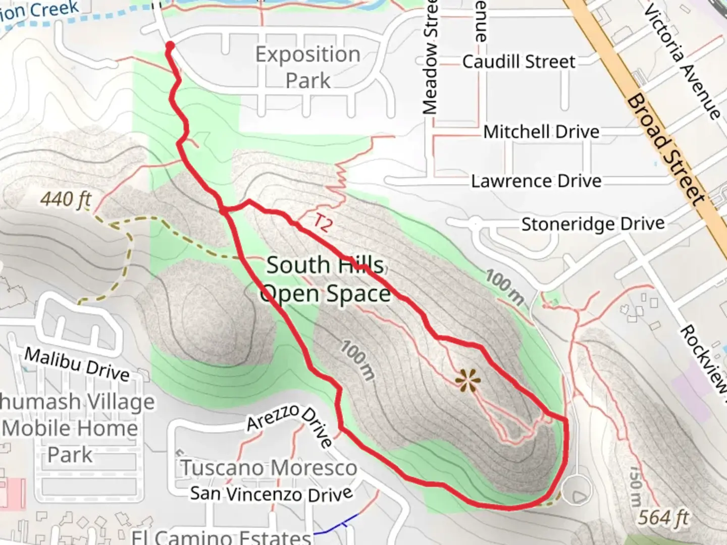 An image depicting the trail South Hills Open Space Loop and its surrounding area.