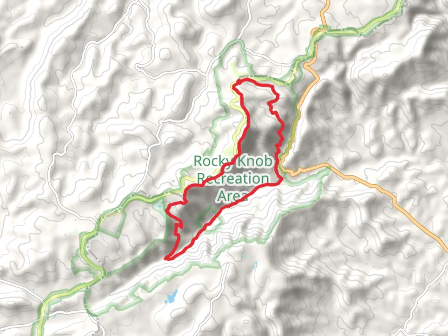 An image depicting the trail Rock Castle Gorge and Rocky Knob Loop Trail and its surrounding area.
