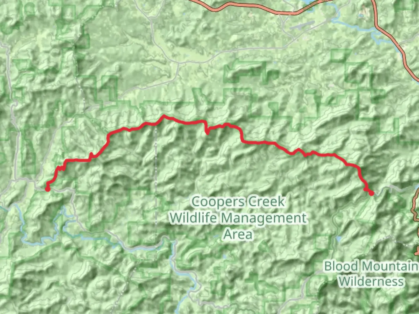 An image depicting the trail Licklog Mountain, Buckeye Knob and Wildcat Knob and its surrounding area.