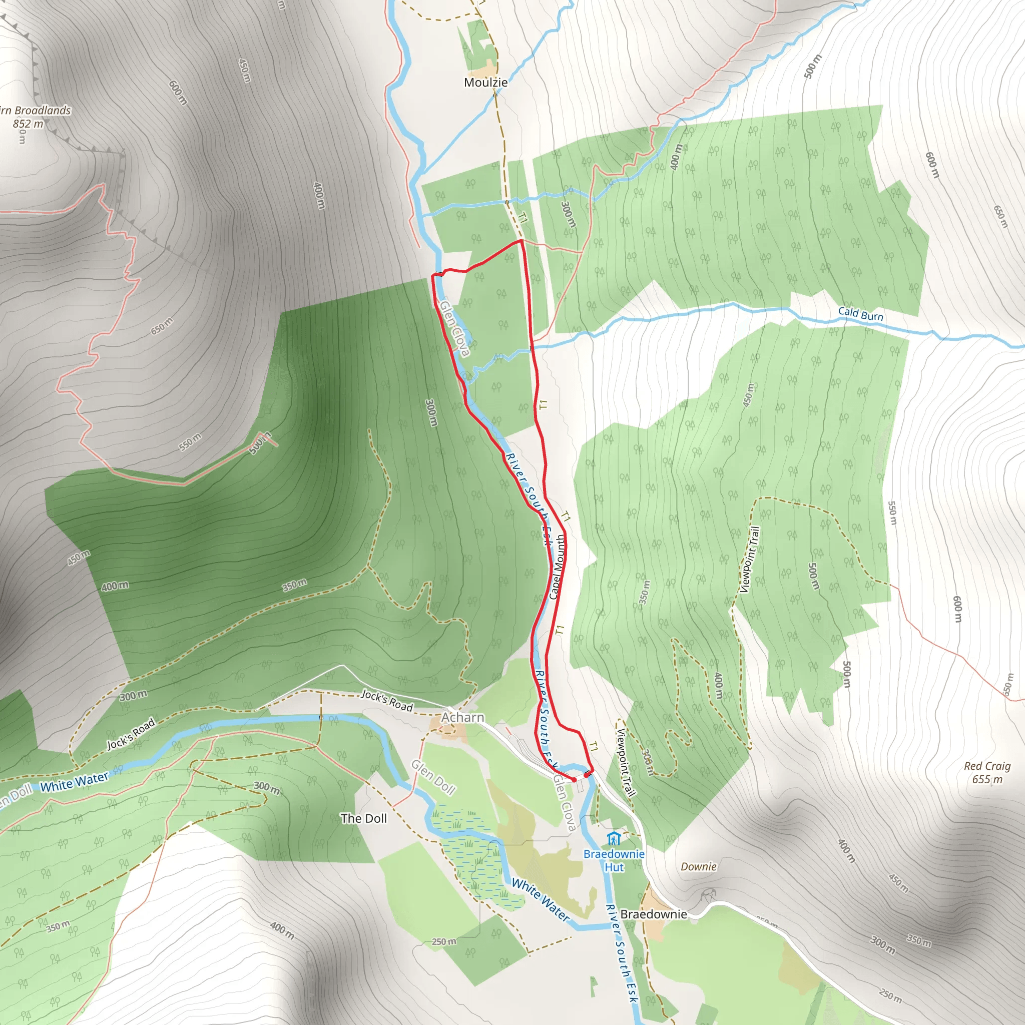 Glen Clova Path - South Esk Trail mobile static map