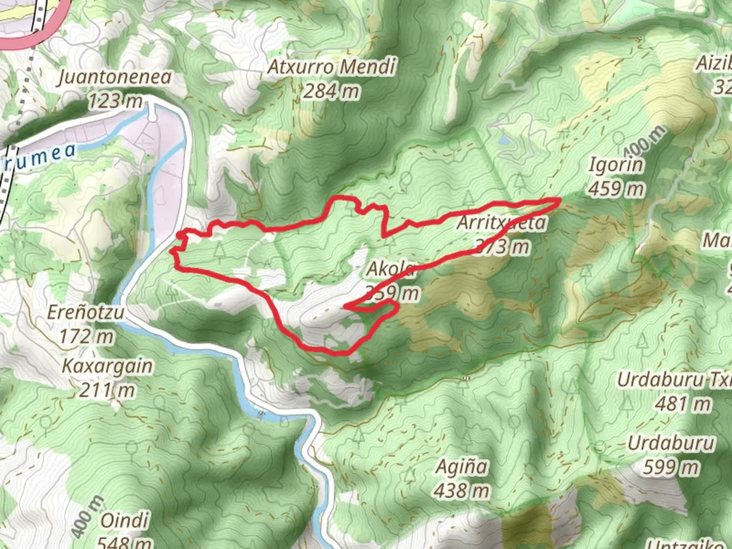 An image depicting the trail Igorin Dolmens PR GI 1002 and its surrounding area.