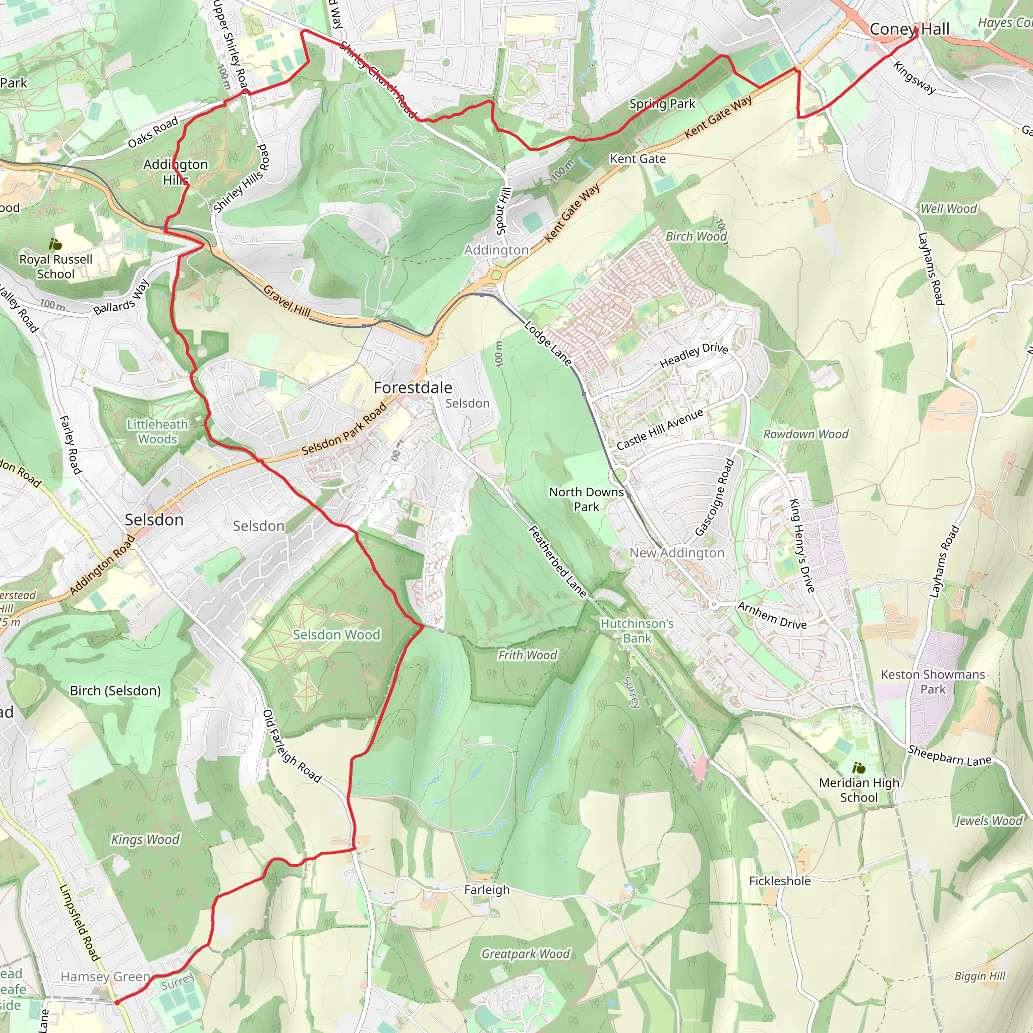 Hayes to Hamsey Green Walk mobile static map
