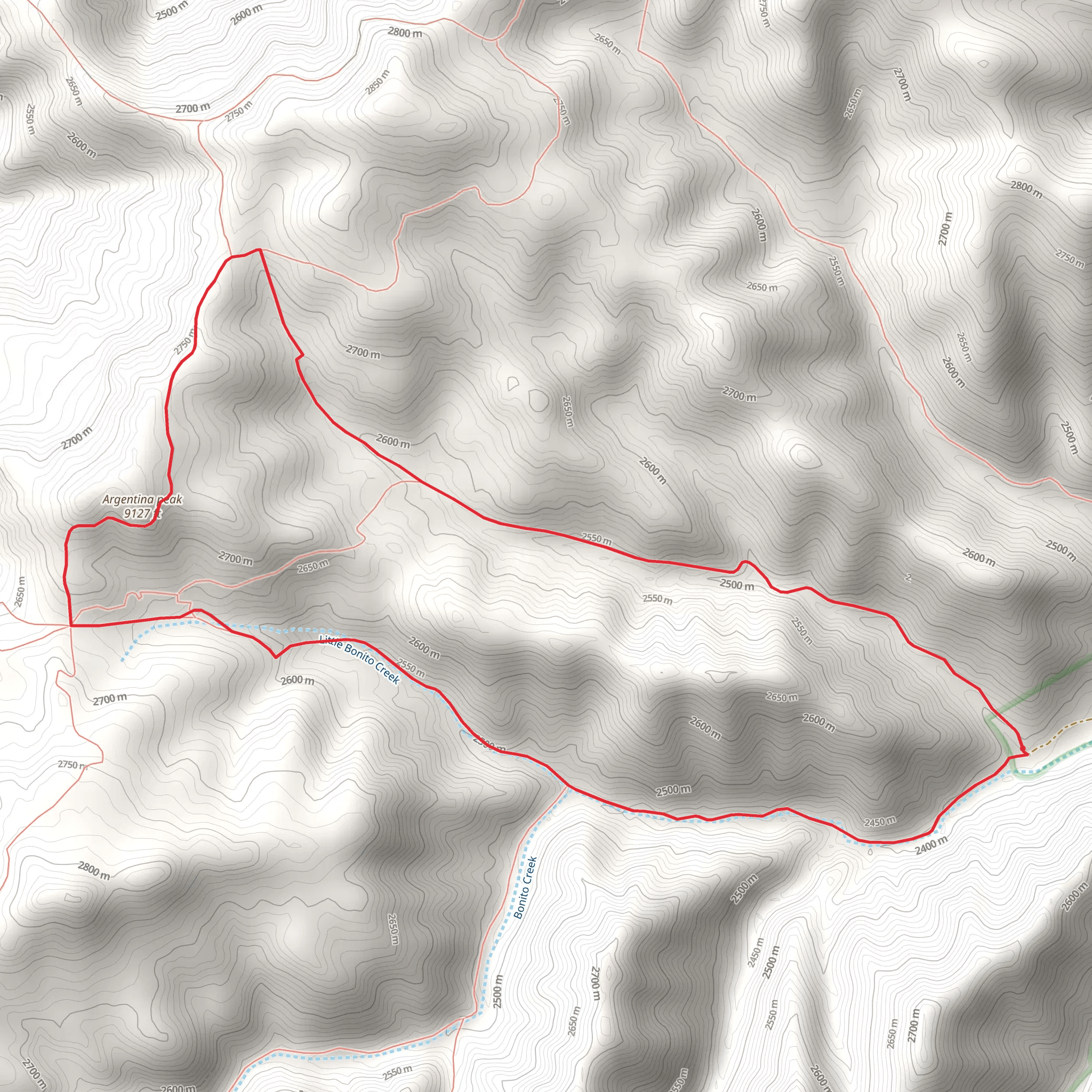 Argentina peak via Argentina Canyon and Little Bonito Loop Trail mobile static map