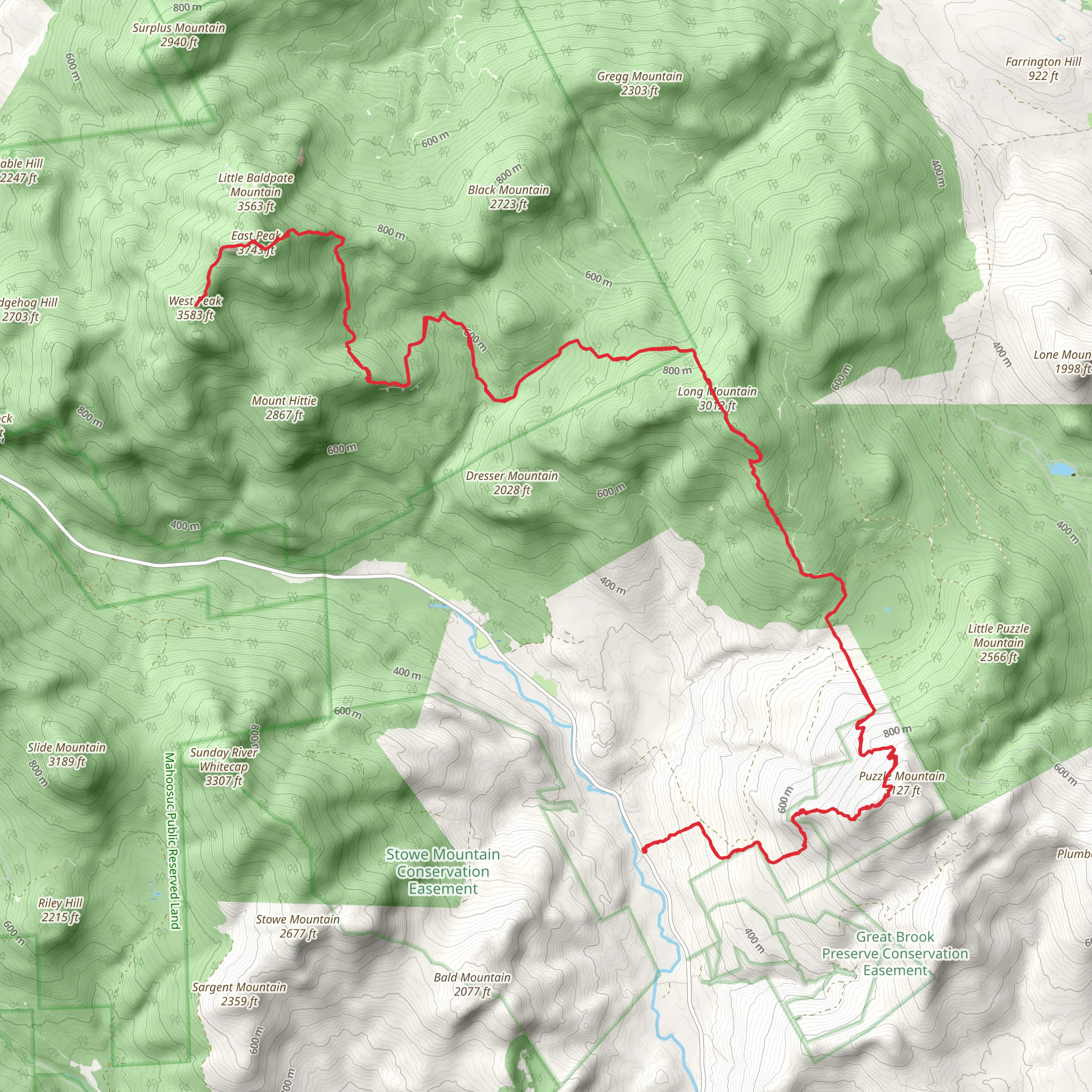 Long Mountain and Baldpate Mountain mobile static map