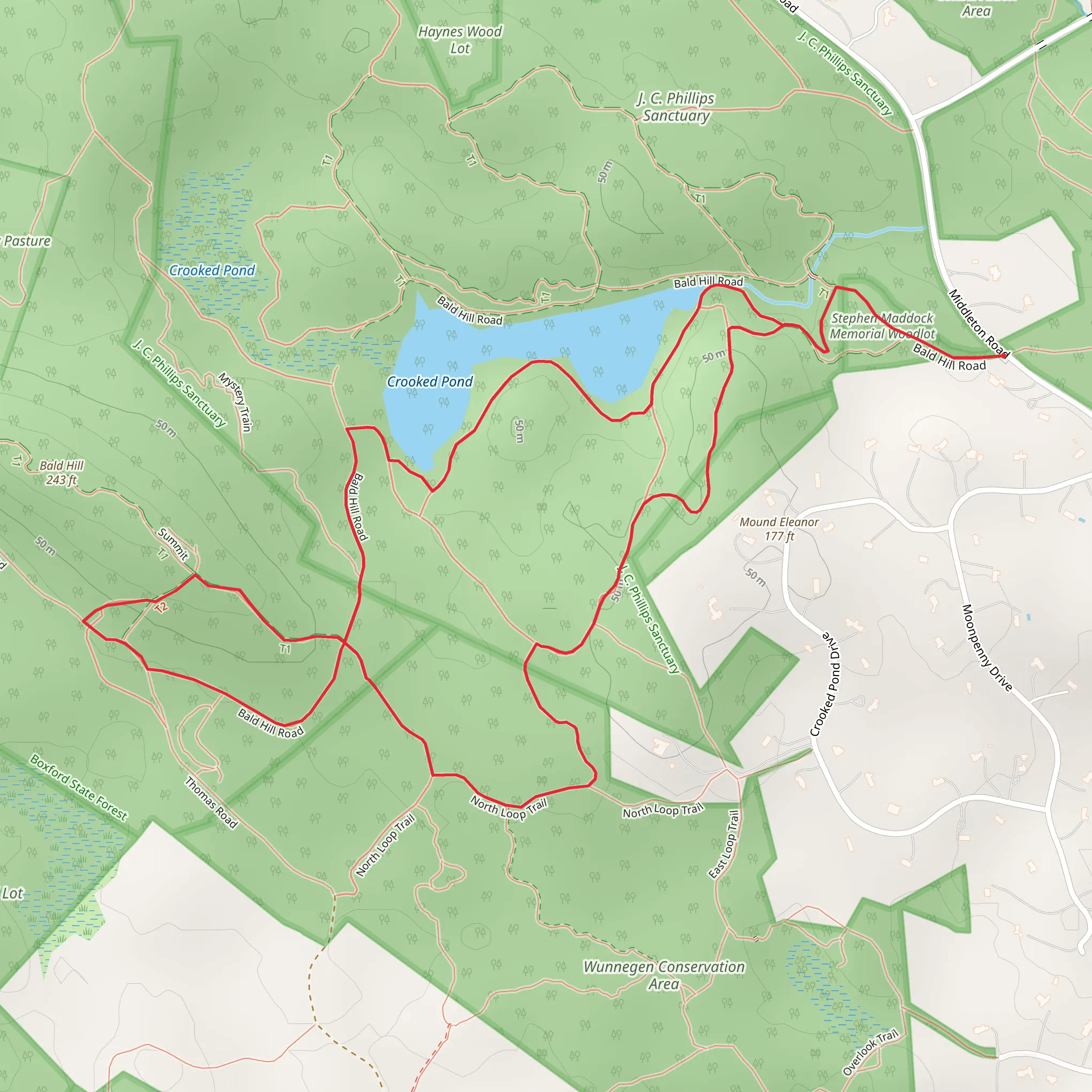 Bay Circuit Trail Loop from Crooked Pond mobile static map