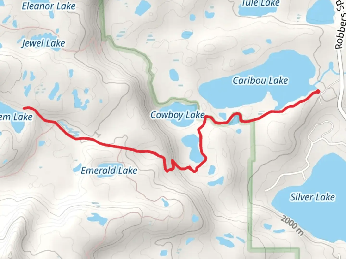 An image depicting the trail Caribou Lake and Gem Lake and its surrounding area.