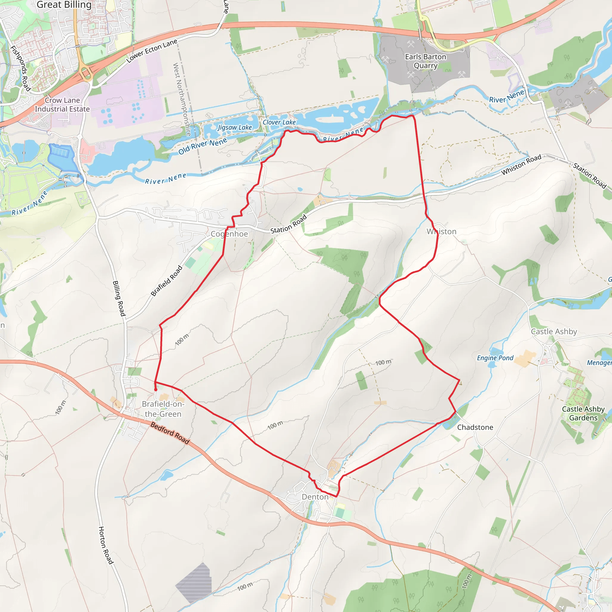 Brafield on the Green and Whiston Loop via River Nene mobile static map