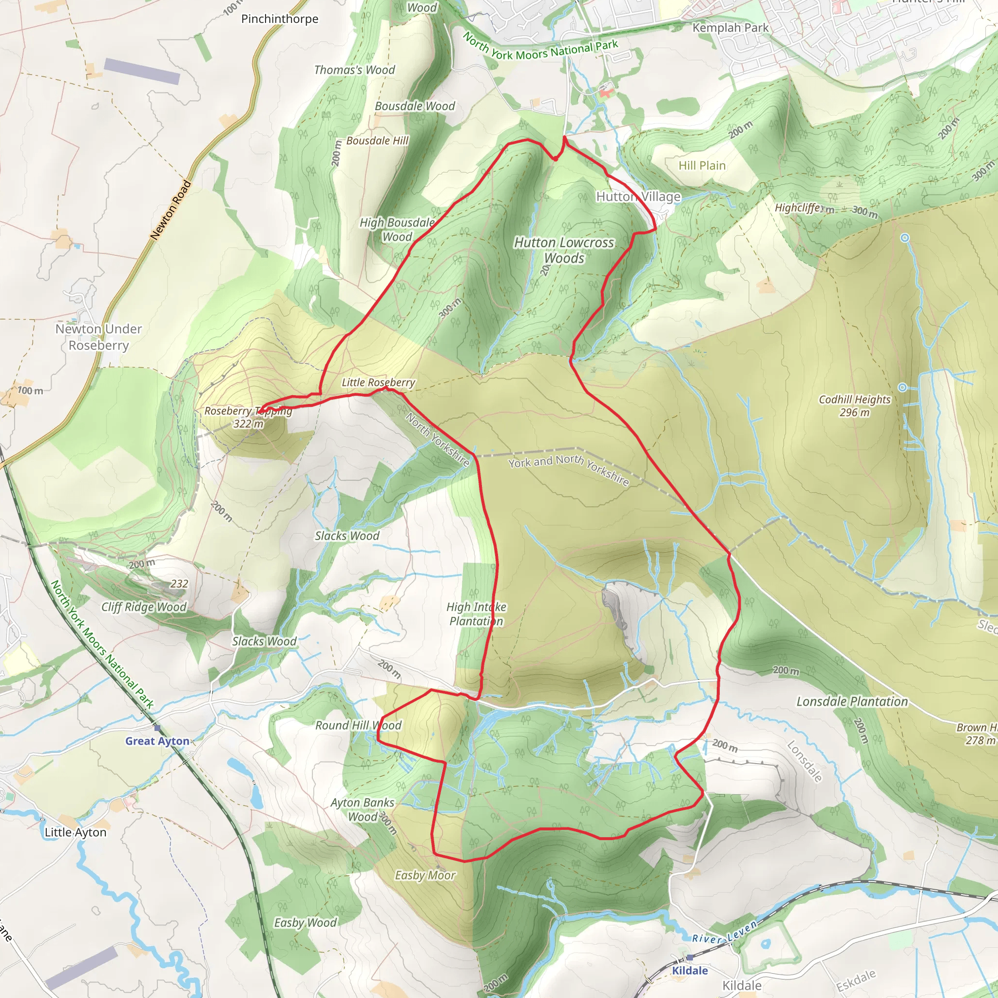 Hutton Village - Gisborough Moor - Captain Cook's Monument and Roseberry Topping mobile static map