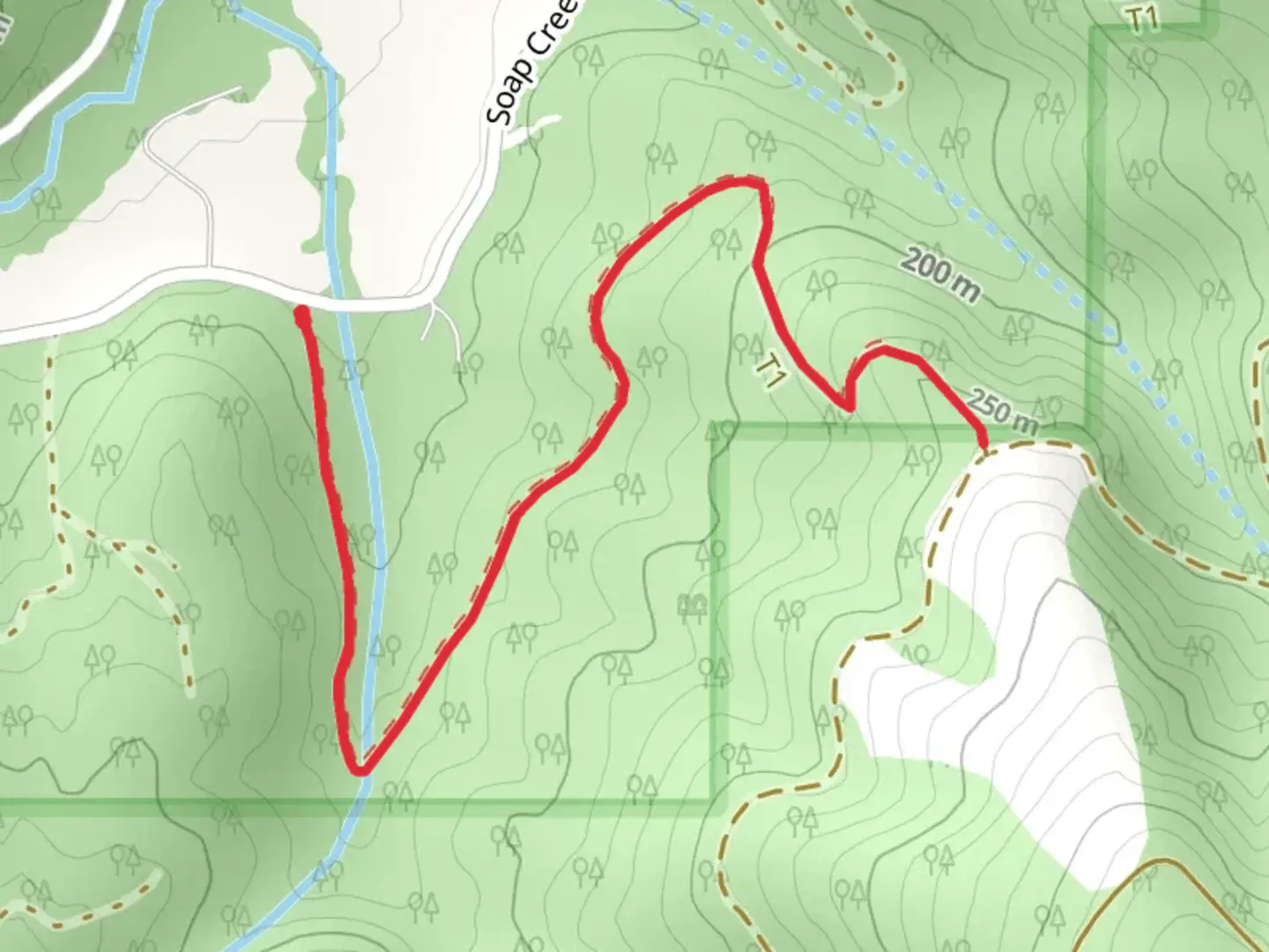 An image depicting the trail Firehouse Trail Out and Back and its surrounding area.