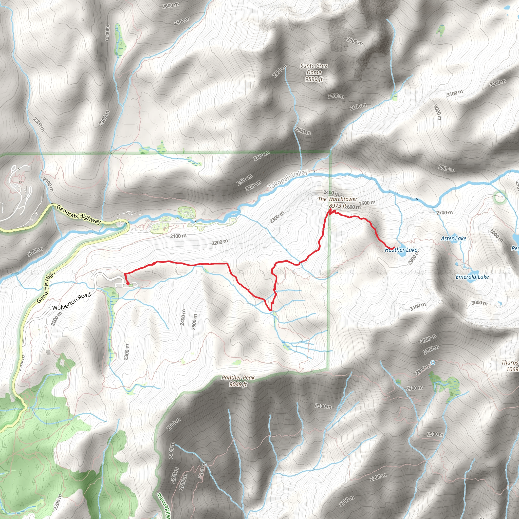 The Watchtower and Heather Lake via Lakes Trail mobile static map