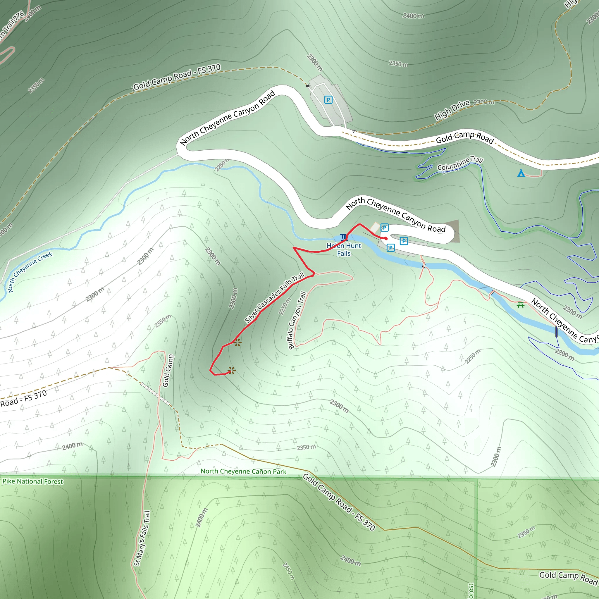 Silver Cascades Falls Trail mobile static map