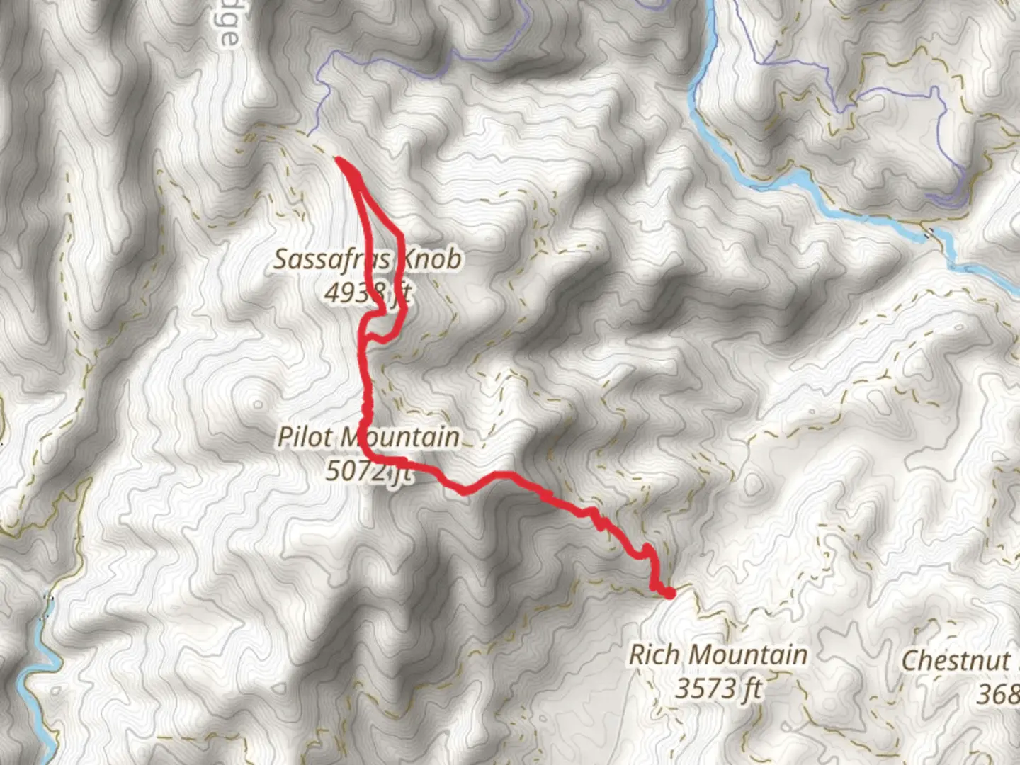 An image depicting the trail Sassafras Knob and Art Loeb Loop Trail and its surrounding area.