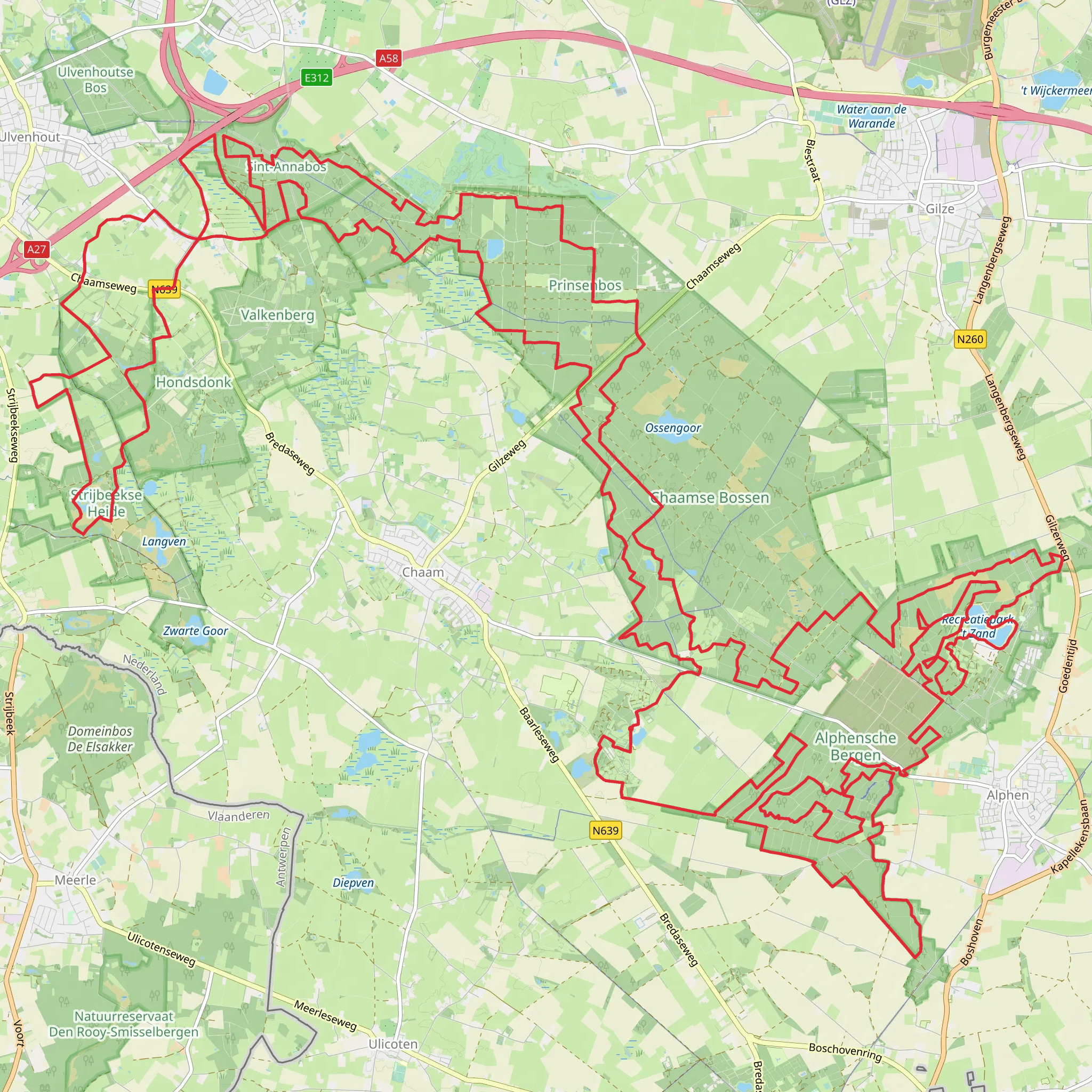 Sint Annabosch, Strijbeekse Heide, Het Zand and Alphensche Bergen Loop mobile static map