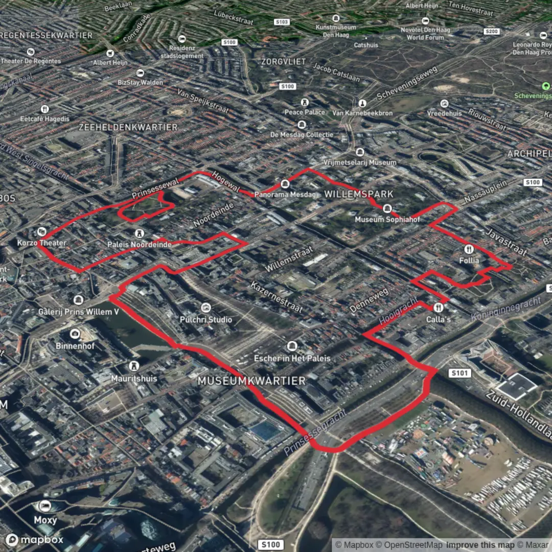 An image depicting the trail Bosje van Repelaer, Hofvijver and Palace Gardens via Monumentale Bomen - en hofjes Route and its surrounding area.