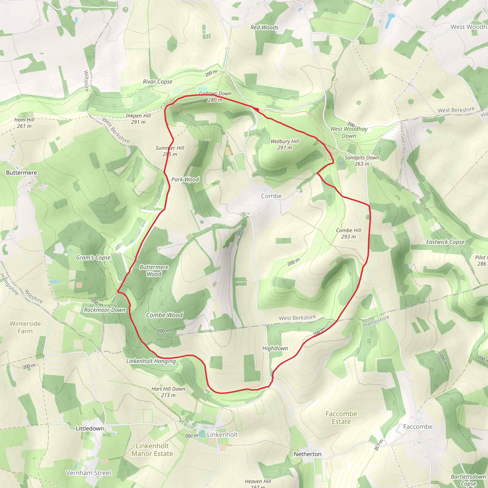 Buttermere Wood and Walbury Hill Loop mobile static map