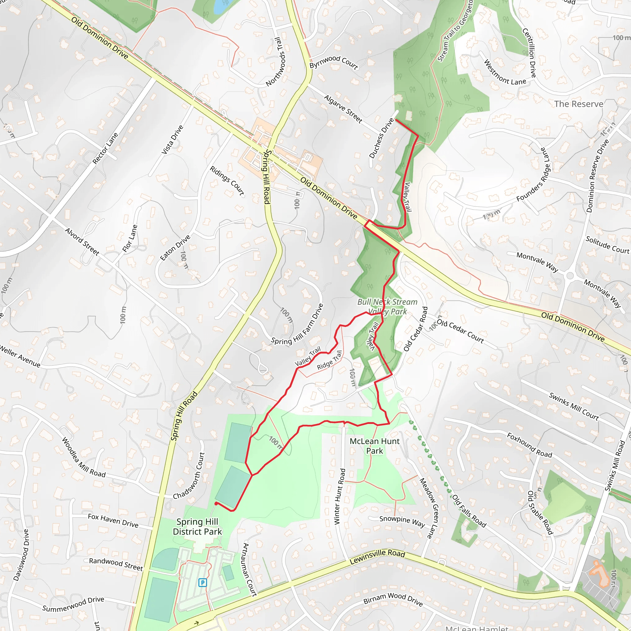 Spring Hill District Park and Valley Trail mobile static map