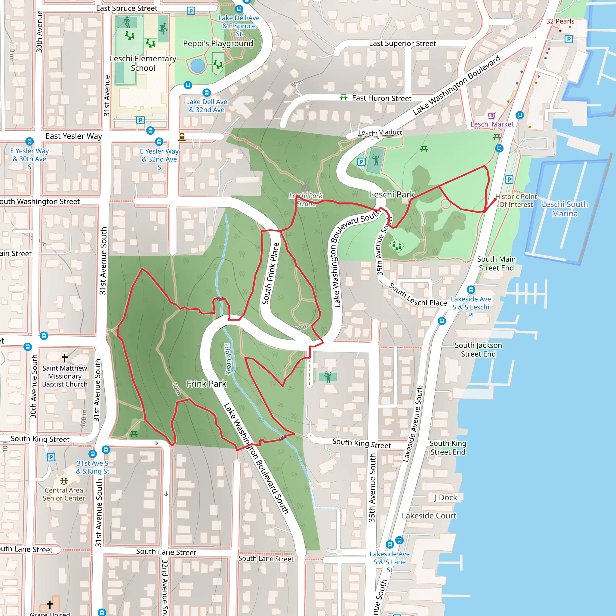 Lower Leschi Park Woods and Frink Park Loop mobile static map