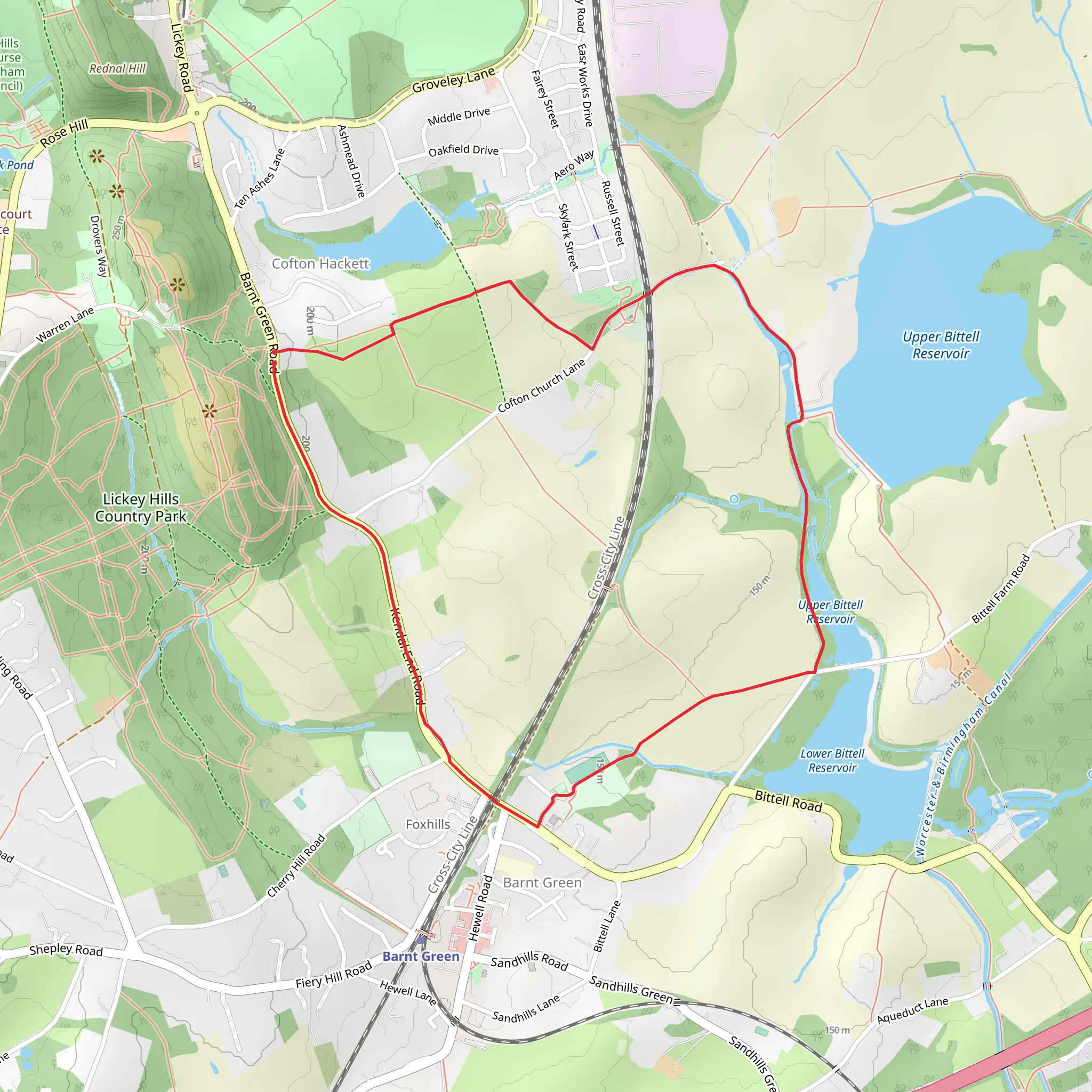 Lickey Hills - Barnt Green and the Bittell Reservoirs mobile static map