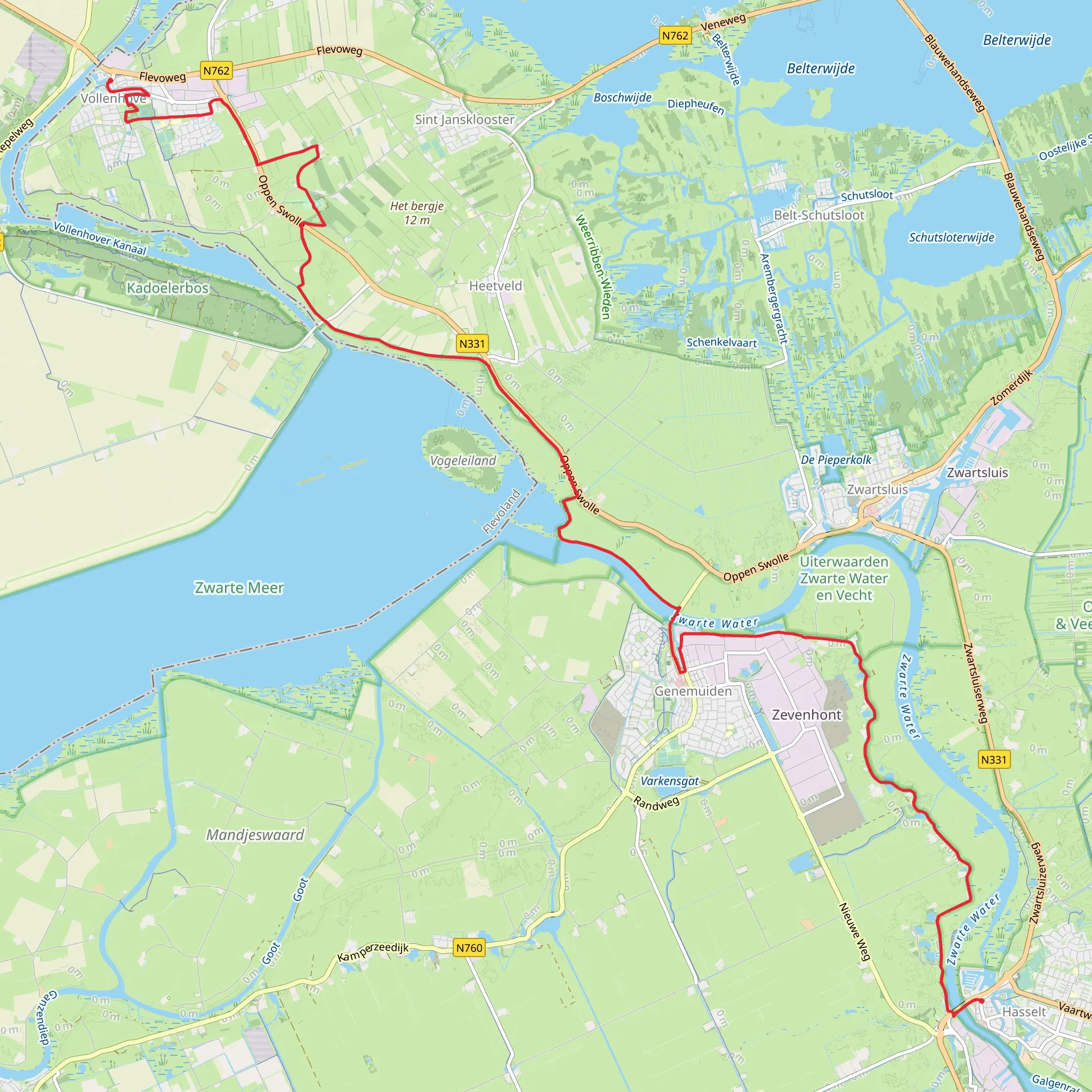 Vollenhove to Hasselt via Bentendijkpad and Zwarte mobile static map