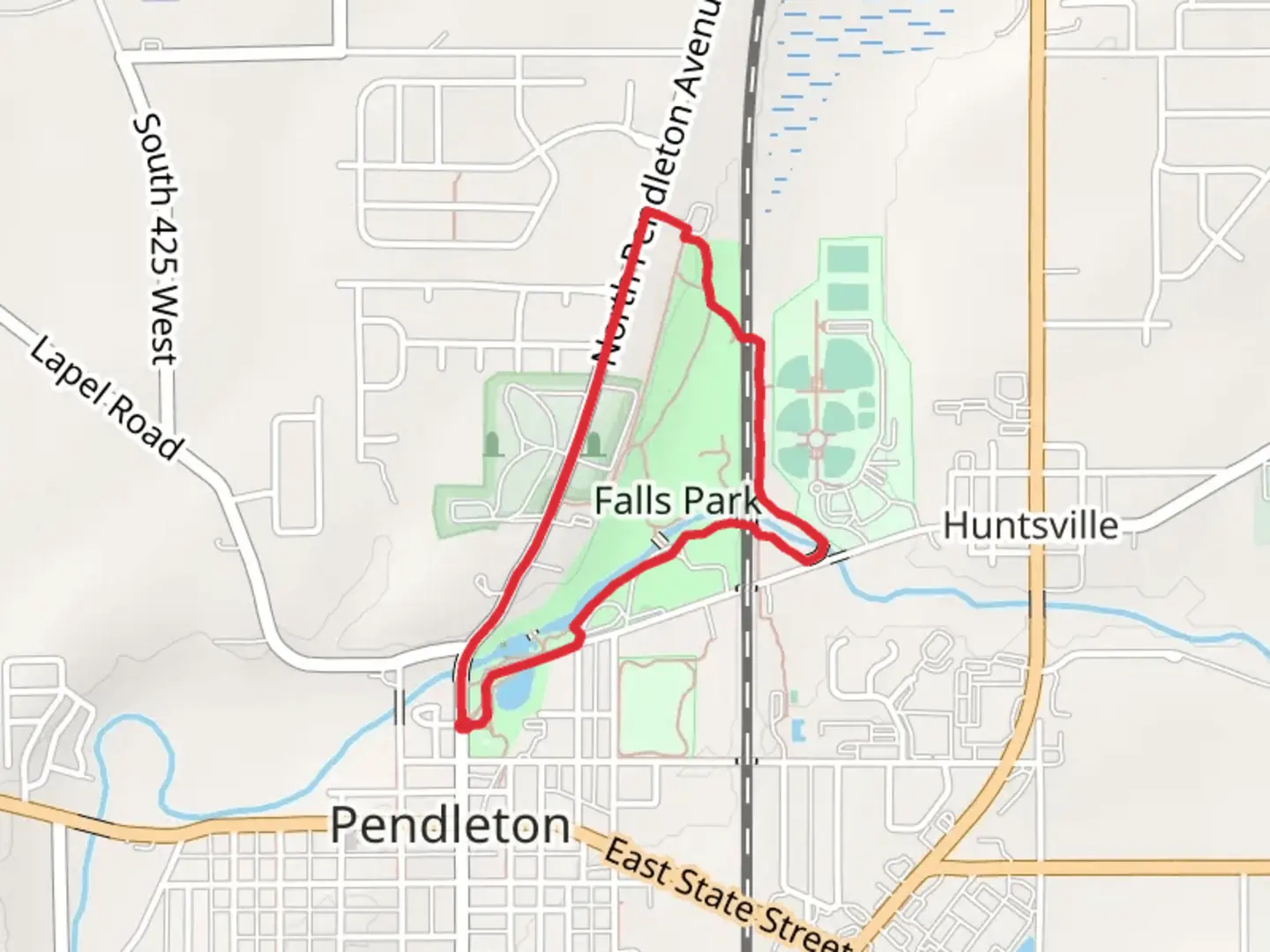 An image depicting the trail Falls Park North Loop and its surrounding area.