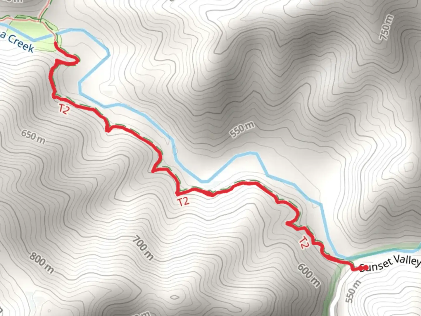 An image depicting the trail Potrero Camp via Manzana Trail and its surrounding area.