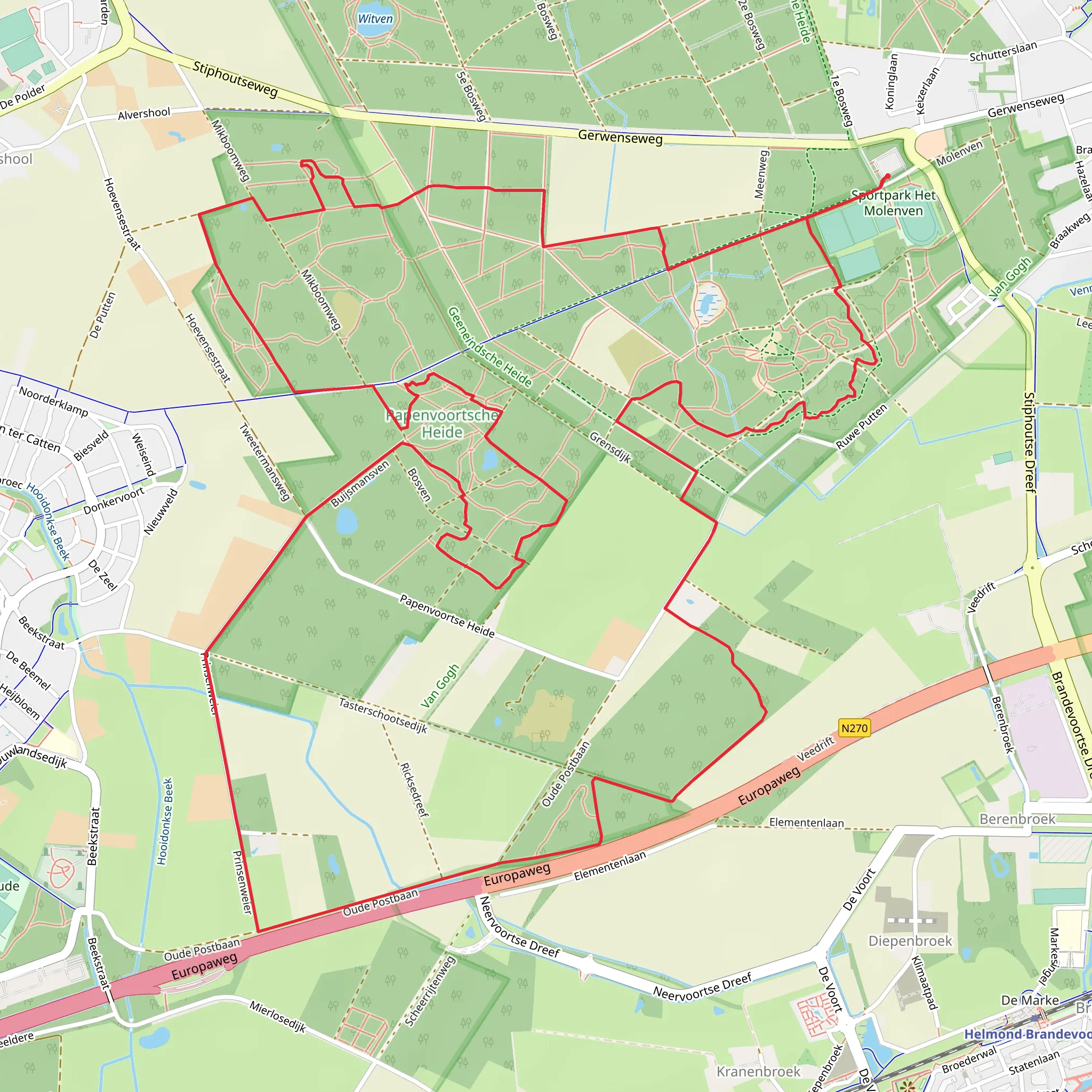 Gerwensedreef, Papenvoortsche Heide and Zandbergen Loop mobile static map