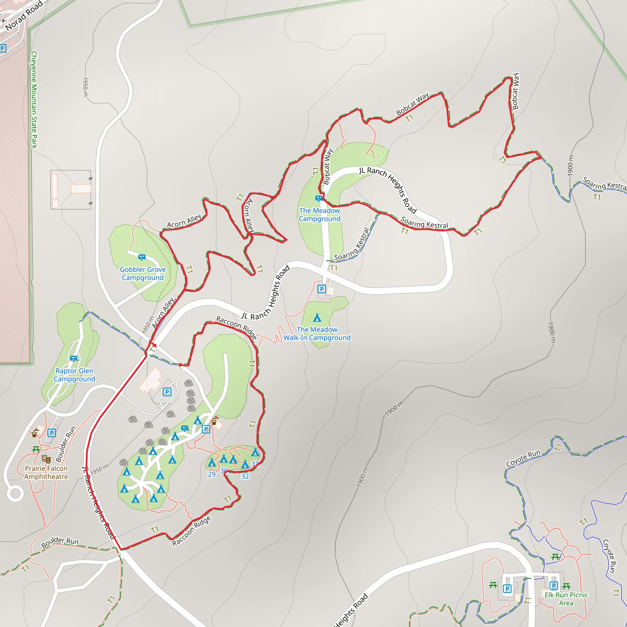 Racoon Ridge, Acorn Valley and Soaring Kestral Loop mobile static map