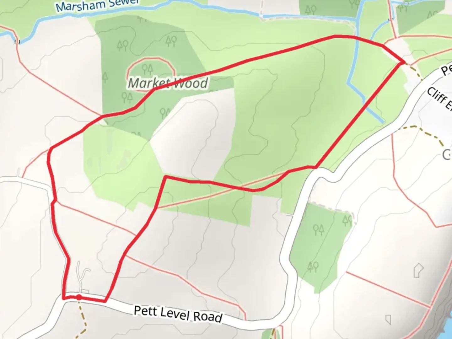 An image depicting the trail Market Wood Loop - Cliff End and its surrounding area.