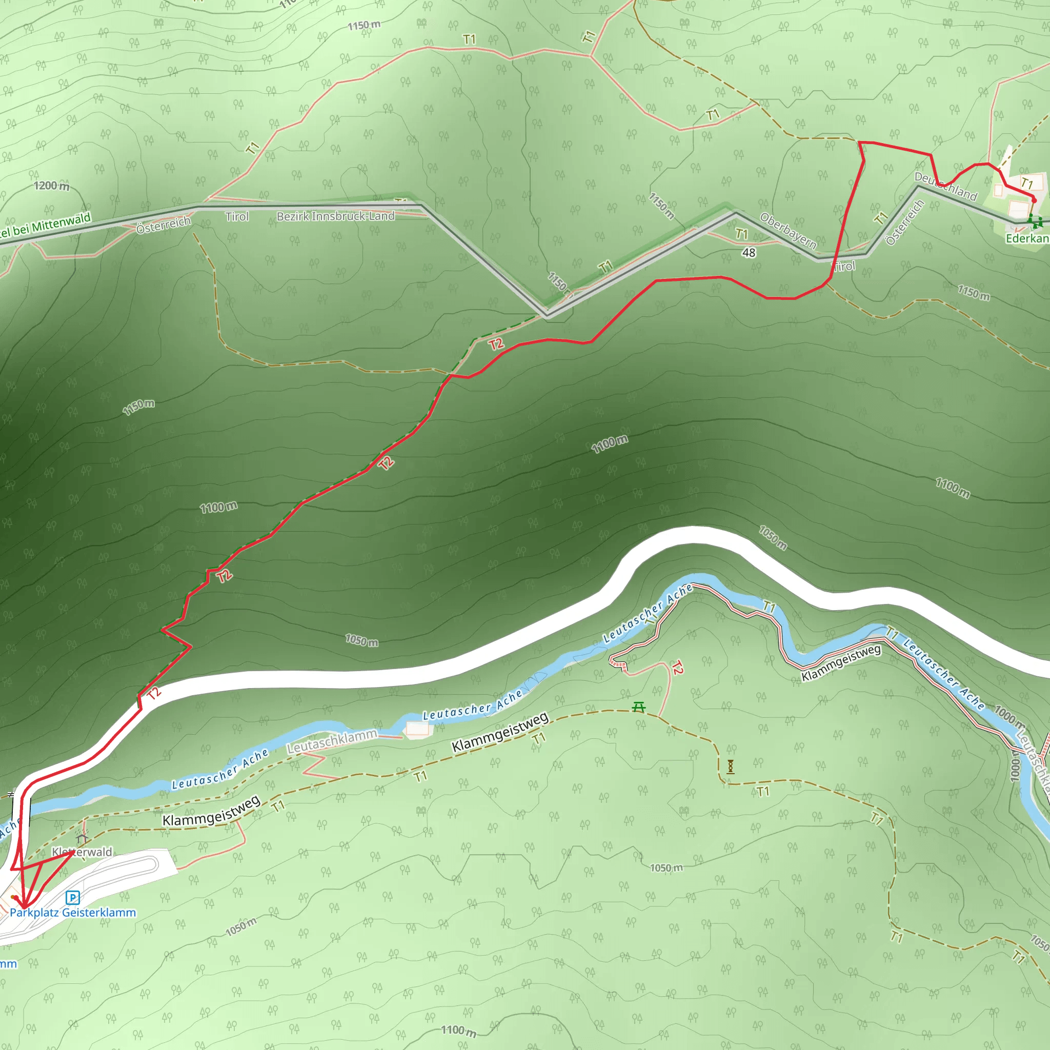 Klammstueberl to Berggasthaus Ederkanzel via Leutascher Ache mobile static map