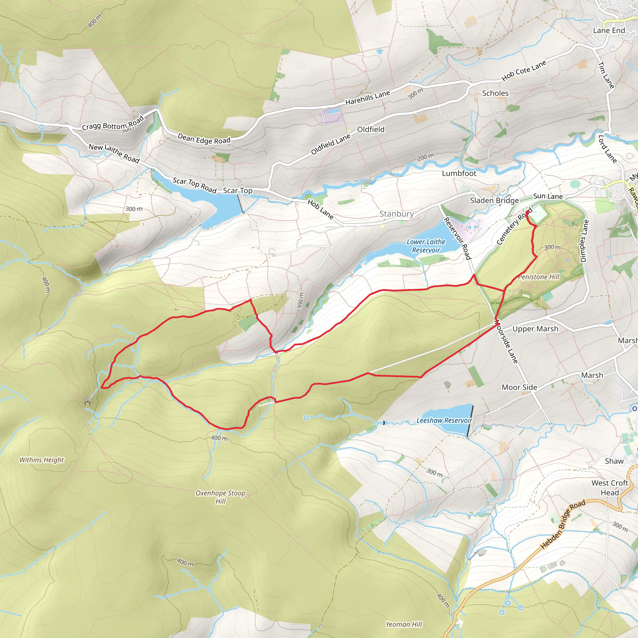 Penistone Country Park - Bronte Waterfalls and Top Withins mobile static map