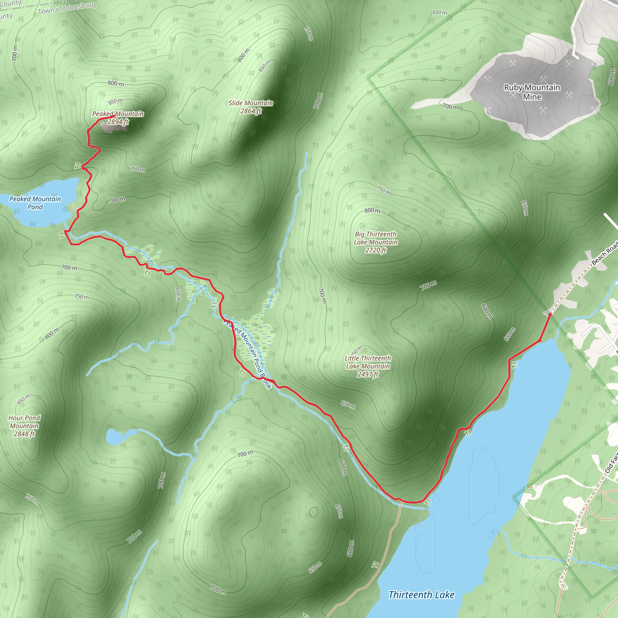 Peaked Mountain and Pond Trail mobile static map