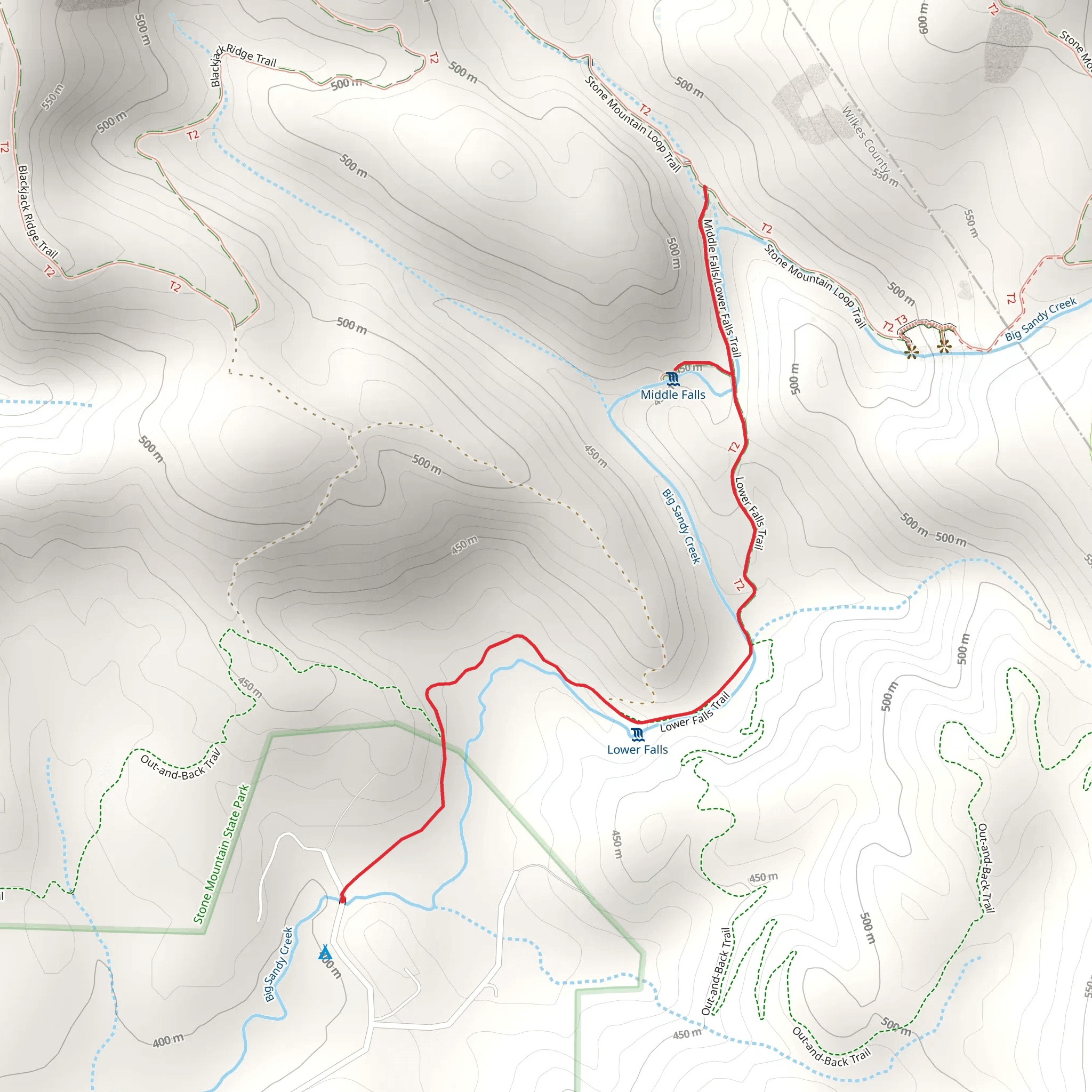 Middle Falls- Lower Falls Trail from Sandy Creek Family Campground mobile static map