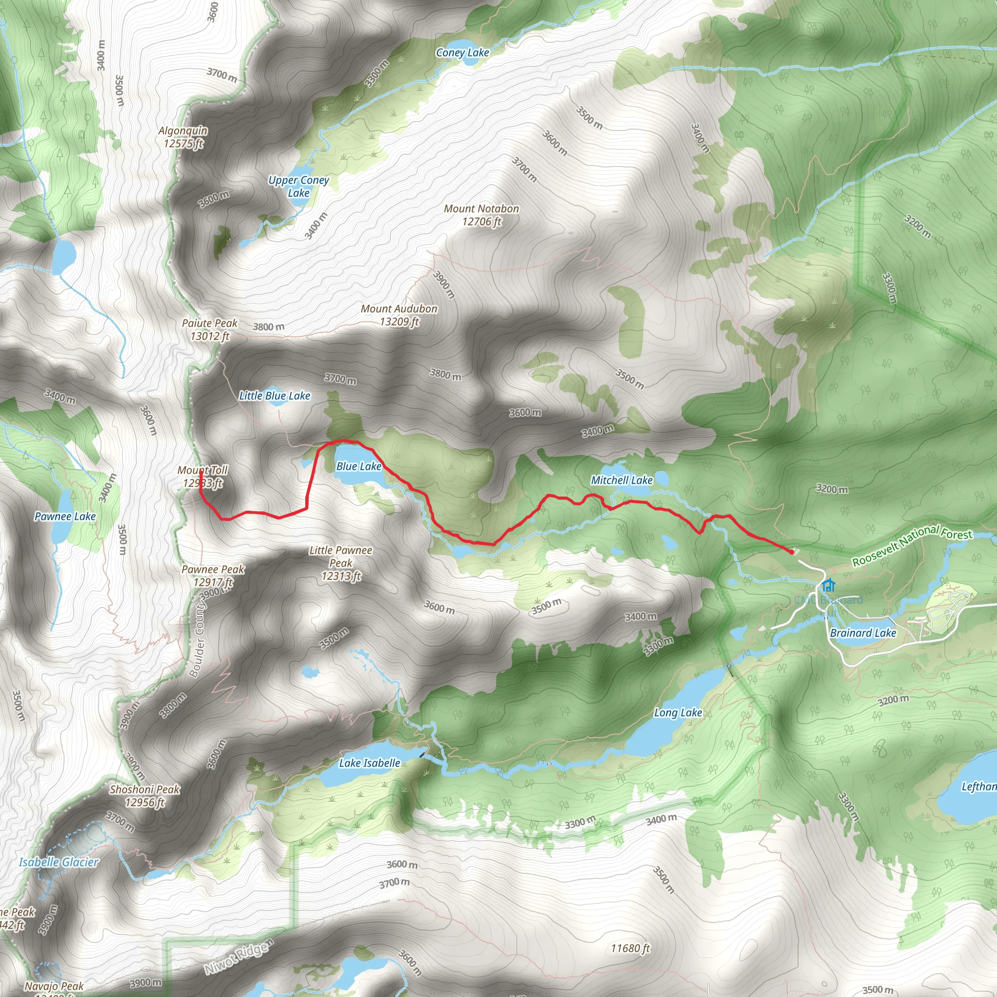 Mount Toll and Blue Lake via Mitchell Lake Trail mobile static map
