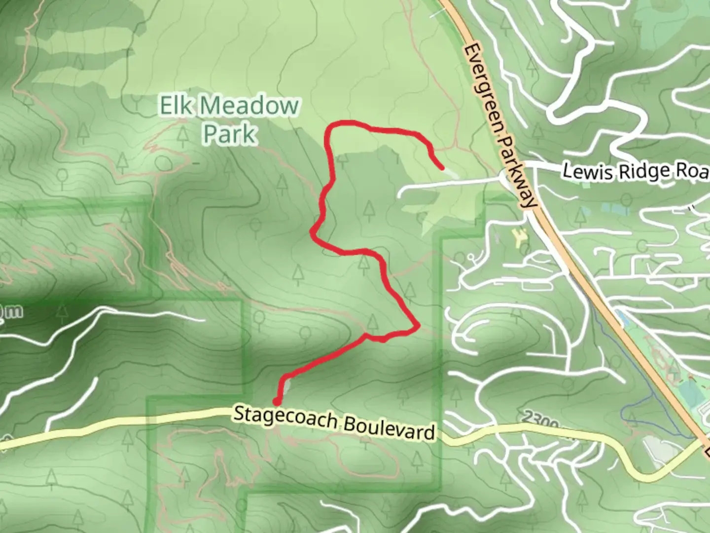 An image depicting the trail Sleepy S via Meadow View Trail and its surrounding area.