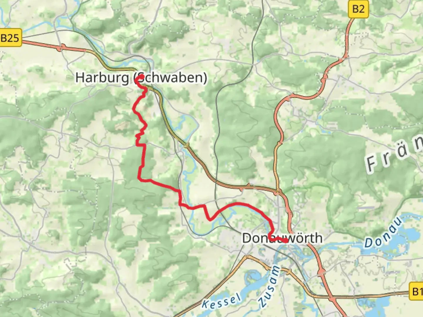An image depicting the trail Harburg to Donauworth Walk and its surrounding area.